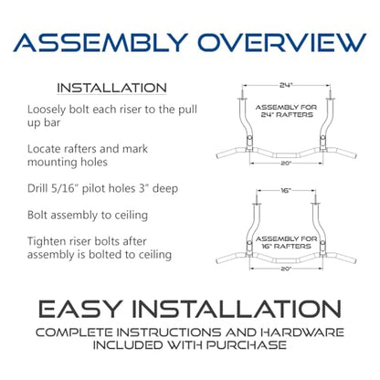Ceiling Mount Pull Up Bar with Reversible Risers for 16 and 24 Inch Joists with Optimum Grip Spacing by Ultimate Body Press - color: Ceiling Mount Pull Up Bar