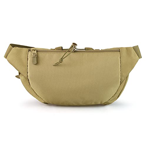 FRTKK Tactical Fanny Pack Military Waist Bag Pack with USA Flag Patch Utility Hip Pack with Adjustable Strap for Outdoors Fishing Cycling Camping Hiking Dog Walking (Tan) - color: Tan