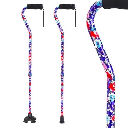 Elegant Walking Cane for Women, Foldable & Adjustable Cane for Seniors with Self-Standing Tip | Lightweight Mobility Aid for Stability & Balance Support - color: Blue&Red Floral Printed