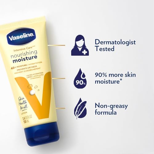 Vaseline Lotion, Intensive Care Nourishing Moisture 2-Pack – Moisturizer with Oat Extract + Ultra-Hydrating Lipids for Healing Extremely Dry Skin, 3.4 Oz Ea - size: 3.4 Ounce (Pack of 2)