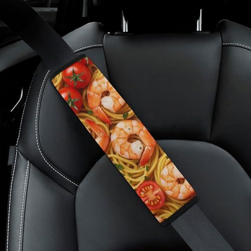 1 Pair Universal Soft and Comfortable Seat Belt Shoulder Pad for Kids, Stroller Pushchair High Chair, Seafood Shrimps Pastas Tomato Spaghetti Shoulder Protector, Anti-Slip Pad - color: Pattern 1053