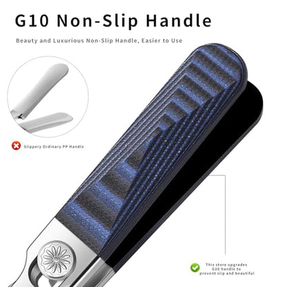 Wide Jaw Opening Anti-Splash Nail Clipper, Eagle Beak Beveled Nail Clippers，G10 Long Handle Angled Head Toenail Clippers for Thick Nails (Straight Blue B) - color: Straight Blue B