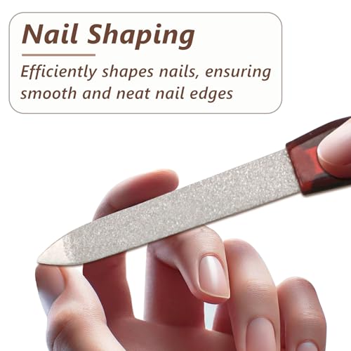 Metal Nail File Set (12 pcs) - Stainless Steel Nail Files for Natural Nails, Sword-Shaped Fingernail Files with Non-Slip Handle, Sharp Tip, and Sapphire Grit for Women and Men