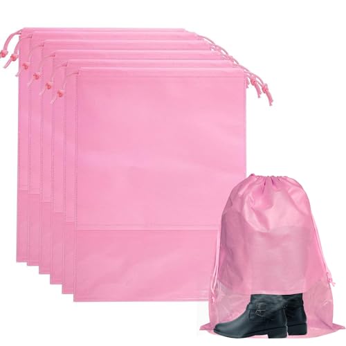 6 Pack Dust Bags for Purses and Handbags, Large Non-Woven Dustproof Drawstring Bags, Travel Shoe Bags, Purse Dust Bags for Storage with Transparent Slot - 15.7in X 19.6in, Pink - color: Pink, size: 15.7" X 19.6"