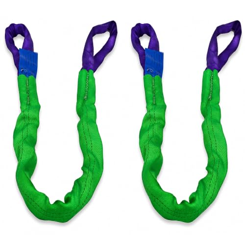 2" x 5' Lifting Slings Straps Polyester Heavy Duty Web Slings 4400 Lbs Vertical, 3520 Lbs Choker, 8800 Lbs Basket 2-Pack (Green/Purple) - size: 2 Inch x 5 Feet(2-Pack)