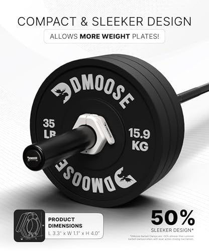 DMoose Fitness Barbell Clips 2 Inch (Pair) - Quick Release Olympic Barbell Clamps & Collars with Anti Slip TPR Grip for Secure Weightlifting and Powerlifting - Weight Clips for Bars at Home or Gym - color: White, style: Non Magnetic