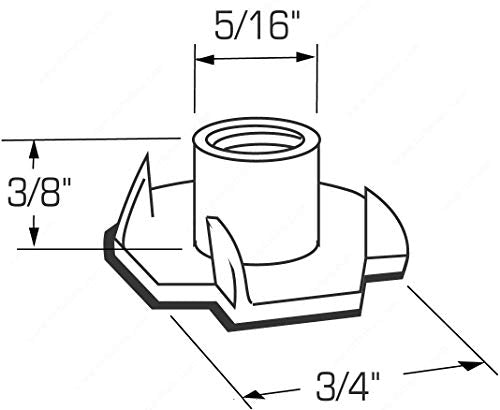 1/4inches-20 T Nuts - 4 Prongs - Zinc Plated -for Cabinetry, Rock Climbing Walls, Woodworking, etc. - .25 Dia. - 50 pcs. - size: 50