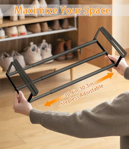 2Pcs Expandable Shoe Rack Organizer for Closet, 16.13-31.49 Inch Adjustable shoe shelf, Hanging Shoe Organizer Under Cabinet Storage Shelf for Kitchen, Laundry Room, Dorm Room, Wardrobe -Black