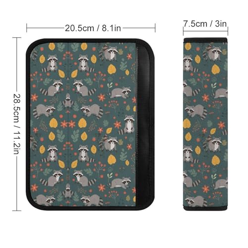 1 Pair Universal Soft and Comfortable Seat Belt Shoulder Pad for Adult Use, Stroller Pushchair High Chair, Cartoon Raccoon Floral Print Animal Navy Neck Strap Covers, Anti-Slip Pad - color: Pattern 799
