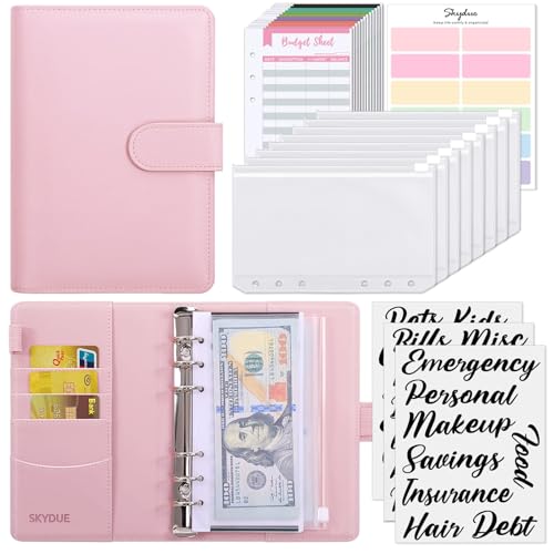 SKYDUE Budget Binder, Money Saving Binder with Zipper Envelopes, Cash Envelopes and Expense Budget Sheets for Budgeting - color: Pink