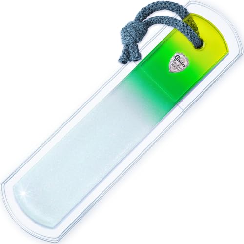 Genuine Czech Glass Foot File - Two-Sided Different Grit Surface, Gentle Callus Remover, Pedicure & Spa Rough Skin Scrubber, Professional Toenail and Heels Care, EU Quality, Large Size - color: Large - Lemon Green