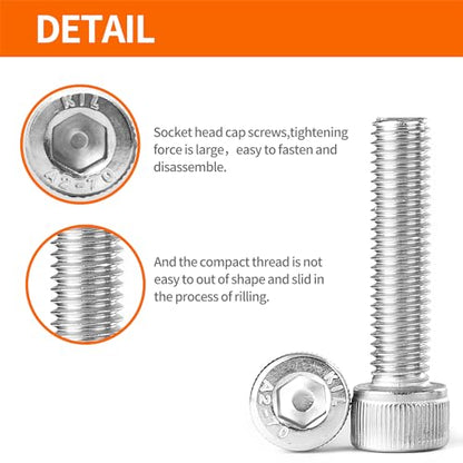 M4 x 8mm 12mm 16mm 20mm 25mm Hex Socket Head Cap Screws Bolts, 304 Stainless Steel, Metric Machine Fully Threaded, Bright Finish, Allen Hex Drive, Assortment Kit 100PCS - size: M4 x 8/12/16/20/25mm (100PCS)