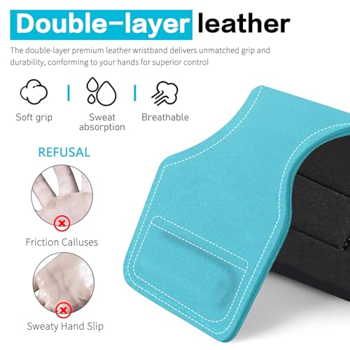 Weight Lifting Wrist Strap, Double-Layer Leather Wrist Straps for Gym Strength Training Weightlifting,Deadlift and Powerlifting, Enhance Grip Strength Neoprene Padding Gym Workout Lifting Straps Men/Women Pair - color: Blue