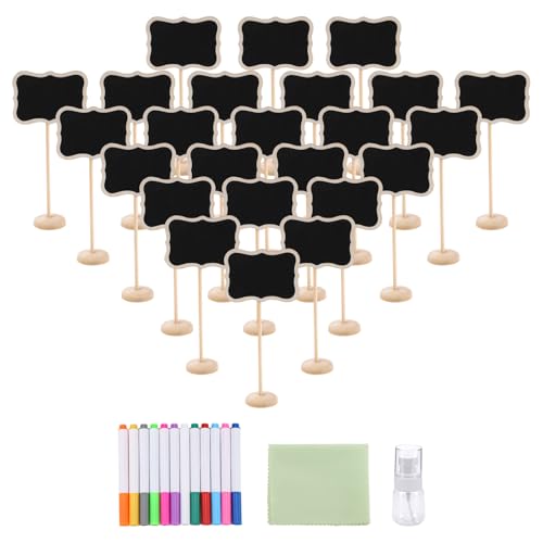 24 Pcs Wood Mini Chalkboard Sign, Garden Labels DIY Decoration with Support Easels, Small Rectangle Chalkboards for Message Board Signs, Weddings Place Cards, Birthday Party (Black(C)) - color: Black(c)