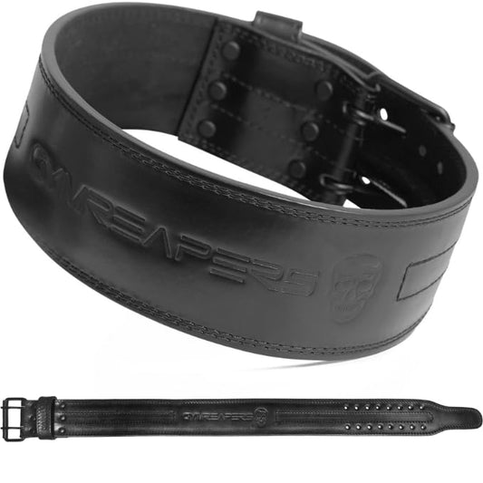 Gymreapers Weightlifting Belt 6MM Genuine Leather - Double Prong Power Belt Heavy Duty 4-Inch Wide - Strong, Stabilizing Back Support For Deadlifts, Squats Powerlifting - size: Small
