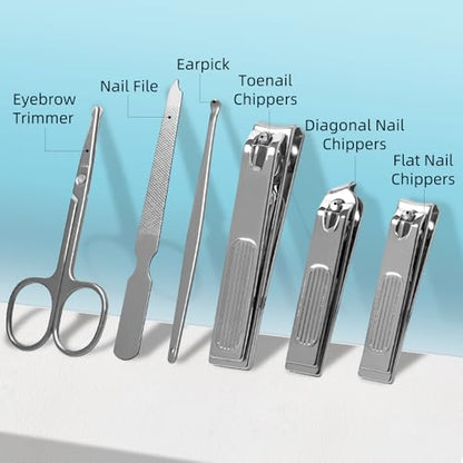 10 PCS Premium Stainless Steel Nail Clippers Set, Professional Manicure Pedicure Kit with Zipper Portable PU Leather Case, Travel Grooming Kit, Ideal Gift for Men and Women(C-Grey) - color: C-grey