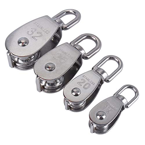 32mm Stainless Steel Single Wheel Pulley Block Lifting Rope M32 and Strong Anti for Hanging Weight Things to Lighten Load with and Skating Lift