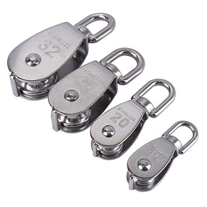 32mm Stainless Steel Single Wheel Pulley Block Lifting Rope M32 and Strong Anti for Hanging Weight Things to Lighten Load with and Skating Lift