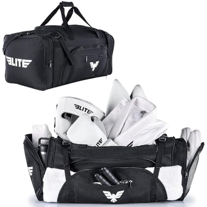Elite Sports Monster MMA Duffel Bag – Large 44L Cordura Sports Bag w/Mesh Shoe Compartment & Adjustable Strap – MMA, BJJ, Martial Arts Gear – Fits Gi, Headgear, Shin Guards, Rash Guards & More
