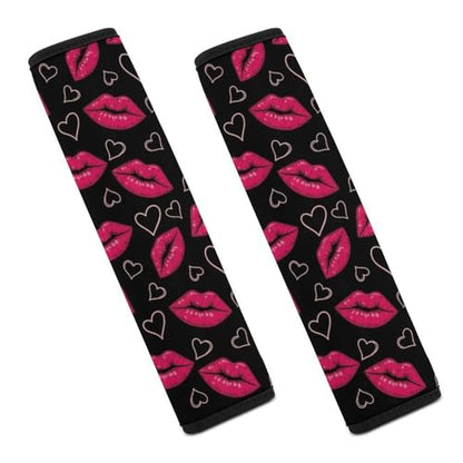 2 Piece Soft Padded Car Seat Belt Pad for Elderly Support, Stroller Pushchair High Chair, Pink Lips Kisses Shoulder Harness Cover, Shock Absorption - color: Pattern 632
