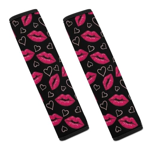 2 Piece Soft Padded Car Seat Belt Pad for Elderly Support, Stroller Pushchair High Chair, Pink Lips Kisses Shoulder Harness Cover, Shock Absorption - color: Pattern 632