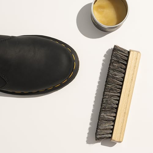 Konex Handcrafted Wooden Shoe Brush with Polished Finish - Shoe Cleaning Brush with Mix Horsehair and Tampico Bristles - Premium Shoe Brushes for Cleaning by Konex - color: Varnished