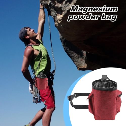 Rock Climbing Chalk Bag Adjustable Belt, Drawstring Closure | Chalk Organizer for Rock Climbing, Bouldering, Weightlifting, Gymnastics, Adults Women Men - color: Wine Red