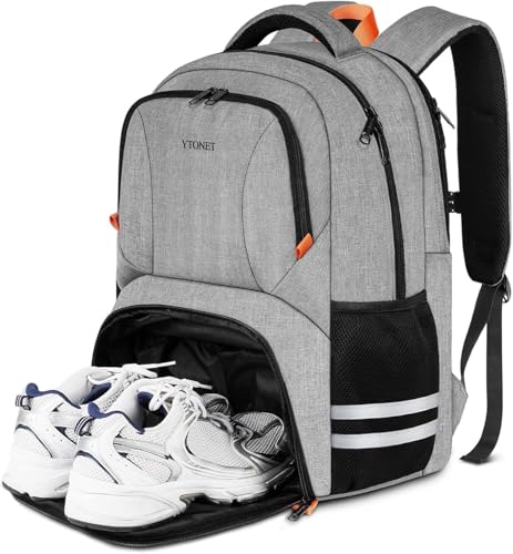 Ytonet Gym Backpack for Men Women, Backpack for Men with Shoe Compartment | Water Resistant Workout Sports Bag Fits 15.6 Inch Laptop for Sports Camping Hiking Grey - color: Grey, size: 15.6 inch
