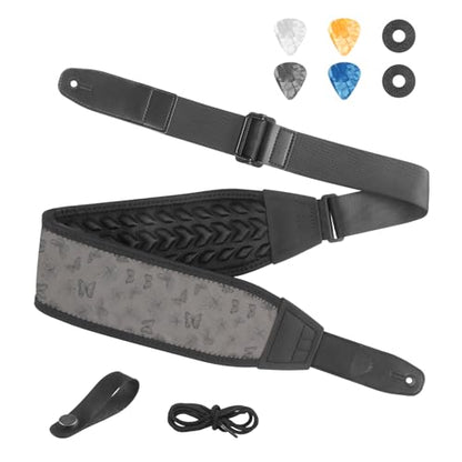 Guitar Straps for Electric Guitar Bass, Smooth Guitar Strap, 3" Wide Padded Straps with 3D Sponge Filling, Comes with 4 Picks + 2 Strap Locks + 1 Headstock Tie + 1 Tie Rope, Gray Butterfly - color: Smooth Gray Butterfly
