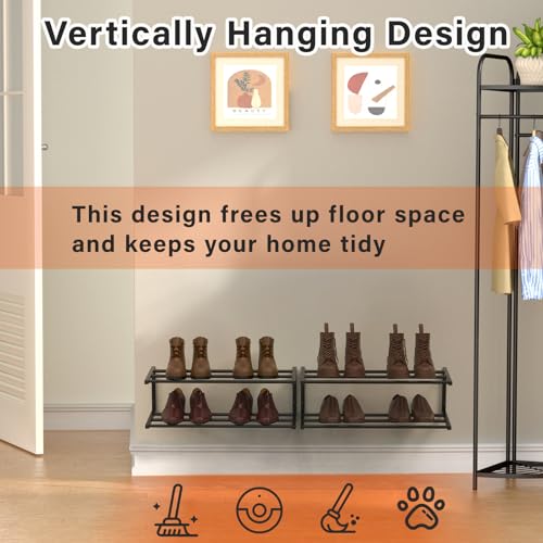 Wall Mounted Shoe Organizer 1 Pack, 25.9 Inch Wall Mounted Shoe Rack Holds 6 Pairs, Space Saving Metal Wall Shoe Rack for Small Space, Entryway