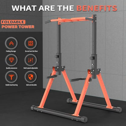 Z ZHICHI Foldable Pull-Up Dip Station Weight Capacity 400LBS - color: orange