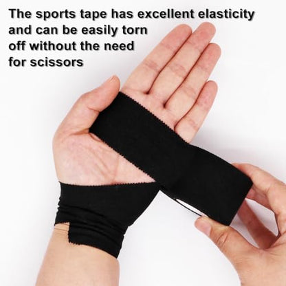 Athletic Sports Tape 1.5 Inch x 30ft, Elastic Athletic Wrist Ankle Tape Roll (2 Rolls, Black, 1.5 Inch x 10 Yards) - color: Black