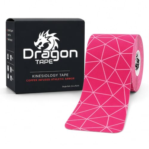 Dragon Tape Copper Infused Kinesiology Tape, Pink, Single Roll | 20 Precut Strips per Roll, Water Resistant, Elastic Athletic Tape, Muscle Strain & Joint Support, Weightlifting & Recovery - color: Pink, size: Single Roll