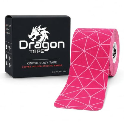 Dragon Tape Copper Infused Kinesiology Tape, Pink, Single Roll | 20 Precut Strips per Roll, Water Resistant, Elastic Athletic Tape, Muscle Strain & Joint Support, Weightlifting & Recovery - color: Pink, size: Single Roll