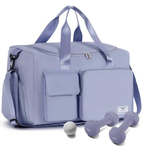 FIORETTO Women's Gym Duffle Bag with Shoes Compartment, 30L Capacity, Ideal for Travel, Gym, Sports, Duffel, Weekender - color: Grayish Blue, style: Gym Bag