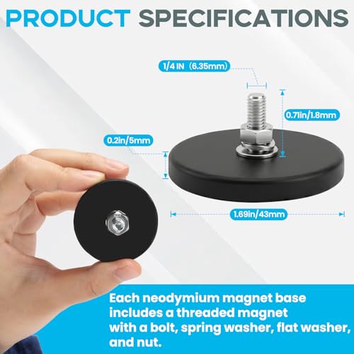 E BAVITE 30PCS 1/4inch Rubber Coated Magnets 30LBS Mounting Magnet | Anti-Scratch Mounting Magnet Magnetic Non-Slip Strong Magnet for Lighting Bar, Additional Mirrors and Camera - size: 1/4in-30LBS-1.69in