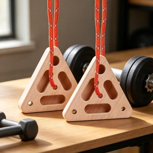 Rock Climbing Board Triangular Wooden Hand Grip Strengthener with | Hangboard Doorway Mount for Home Playroom Garage Basement Apartment Gym Dorm Studio