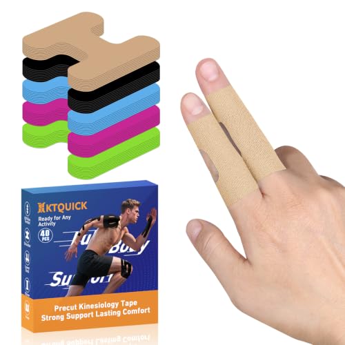 KTQUICK Precut Finger Kinesiology Tape, 40 PCS, 20% Stronger Adhesive,Beige | Finger&Thumb Support Tape, Breathable Athletic Sports Tape for Climbing, Jiu Jitsu, Golf, Bowling, Boxing, Workout&Daily Use - color: Beige