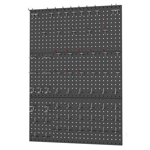 WALMANN 96 PCS Metal Pegboard with Pegboard Hooks for Wall, Garage Tools Storage Pegboard for Garage, Workbench, Peg Boards, Tool Organizer Board with Hooks(Black) - color: Black