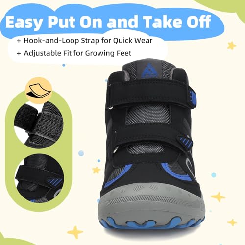 Mishansha Kids Water Resistant Hiking Boots, Boys Girls Anti Collision Anti-Skid Athletic Outdoor Adventure Trekking Shoes - color: Black/Blue, size: 11 Little Kid