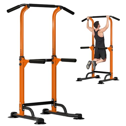 DlandHome Power Tower Pull Up Dip Station Multi-Function Fitness Equipment for Strength Training Adjustable Height Dip Stand for Home Gym - color: Orange
