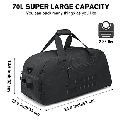 G4Free 70L Large Tactical Duffle Bag Men Sports Gym Backpack with Shoes Compartment Military MOLLE Duffel Backpack ( Black) | with Shoes Compartment Military MOLLE Duffel Backpack, Black - color: Black