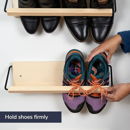 Wall Mounted Shoe Rack - A Wooden, Modern, Slim, and Small Shoe Storage Solution for Shoes and Boots in Narrow Spaces, entryways, or hallways. (20-in-Wide, Pack of 2) - size: 20-in-wide (Pack of 2)