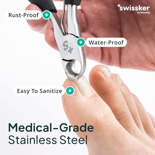 Swissker by Swissklip Heavy Duty Toenail Clippers for Men and Women – Professional Ergonomic Large Toe Nail Cutter & Trimmer for Thick Nails Seniors, Long Handle Ingrown Toe Nail Clipper