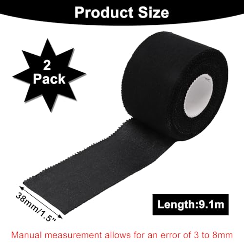 Athletic Sports Tape 1.5 Inch x 30ft, Elastic Athletic Wrist Ankle Tape Roll (2 Rolls, Black, 1.5 Inch x 10 Yards) - color: Black