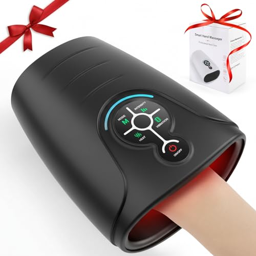 AERLANG Hand Massager Hand Massage Machine with Heat and Compression Birthday Gifts for Women Husband Gifts Electric Hand Massager for Arthritis and Carpal Tunnel Cordless Massagers - color: Black+gary