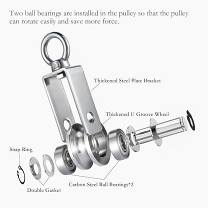 Pulley Wheel with Carabiner, Bearing Inside, Stainless Steel, Rope Cable Pulley for Pulley System, 2 Pack - size: Swivel Pulley with Carabiner
