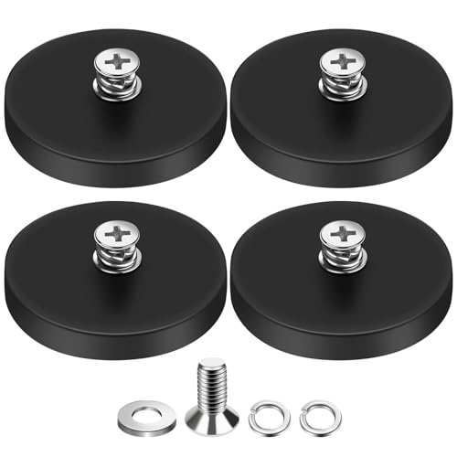 DIYMAG Rubber Coated Magnets, 4 Pack Magnetic Mount Base with M5 Studs | Strong Round Magnetic License Plate Holder 30LBS Neodymium Magnet Threaded Heavy Duty for Light Bar, Mirror, Camera, Wall