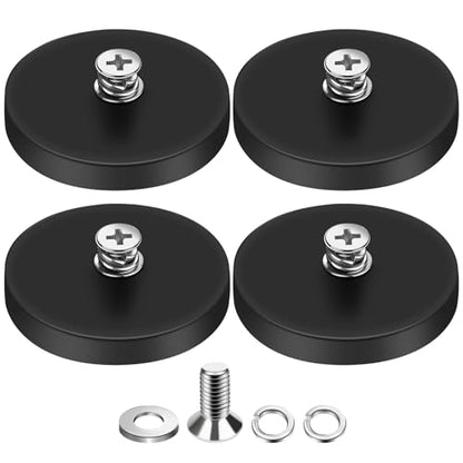 DIYMAG Rubber Coated Magnets, 4 Pack Magnetic Mount Base with M5 Studs | Strong Round Magnetic License Plate Holder 30LBS Neodymium Magnet Threaded Heavy Duty for Light Bar, Mirror, Camera, Wall