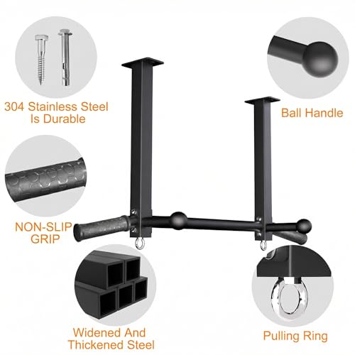 16" Ceiling Mount Pull Up Bar, Heavy Duty Steel Support 600 LBS | with Ball Finger & Round Anchors, Multi-Grip Pullup Bar, Ceiling Beam for Home/Gym/Garage/Basement, Easy Installation